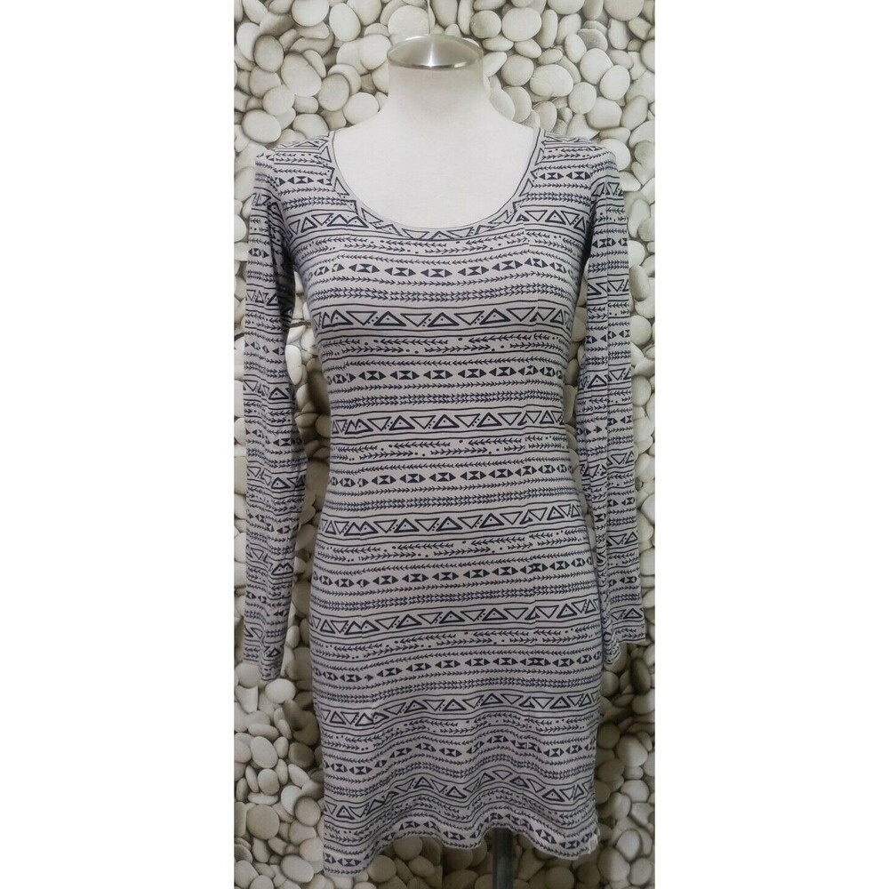 Billabong Dress Juniors Size Medium Aztec Bodycon Nude Navy Blue Scoop Neck